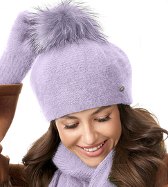 Beret damski zimowy, angora, Dimmis, jasny fiolet, 56-60 cm
