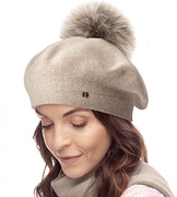 Beret damski zimowy z pomponem, wełniany, Keno, beżowy v.2, 56-59 cm