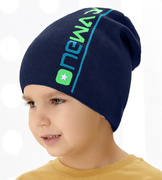 Dzianinowa czapka wiosenna/jesienna dla chłopca, New Age, granat + limon, 53-56cm