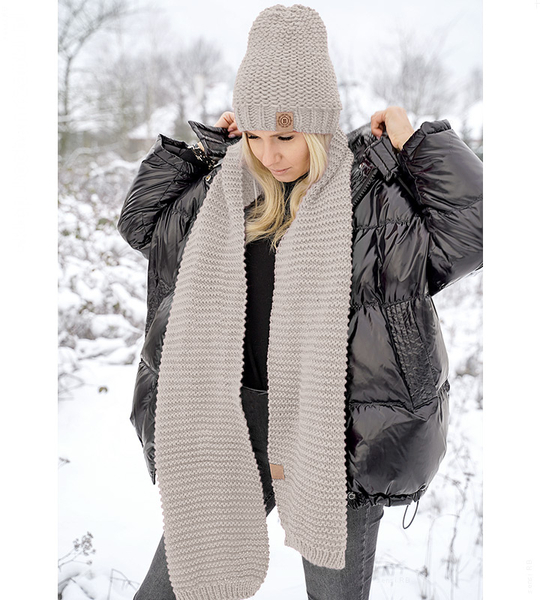 Elegancka czapka z polarem i długi szal, zimowy komplet, Gisele, rozm. 54-56  cm