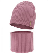 Czapka i komin merino, jesienny/wiosenny komplet, 100% merino, Siechel, wrzosowy, 54-56 cm