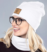 Czapka i komin damski, jesienny/wiosenny, bawełna, biały, Livnea, 55-57 cm
