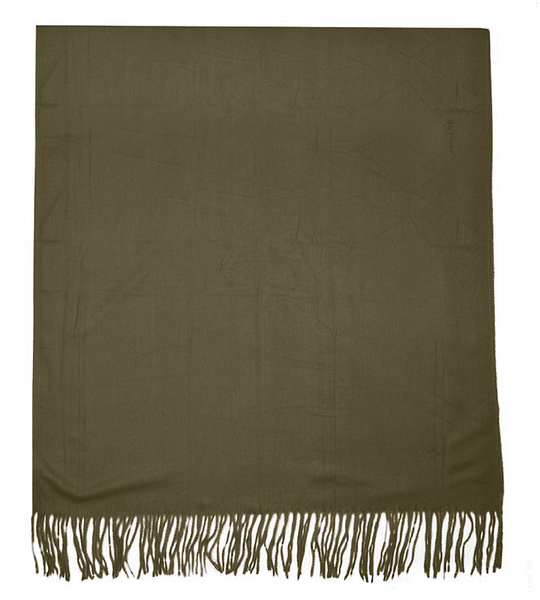 Szalik damski cienki z frędzlami – miękki, na jesień i zimę, zielony, khaki