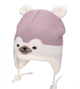Czapka merino zimowa, dla dziewczynki, Isjomina, krem + wrzosowy, 42-45 cm