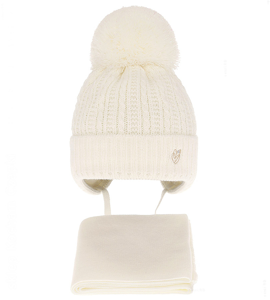  Czapka zimowa i szalik dla noworodka, dla dziewczynki, Ramisa, kremowy, 38-40 cm
