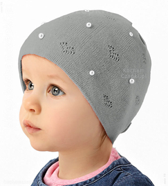 Biała czapka  z perełkami Olimpia  rozm. 45-48 cm