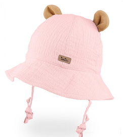 Kapelusz dla dziewczynki, muślinowy, pudrowy róż, Jorgina, 48-50 cm