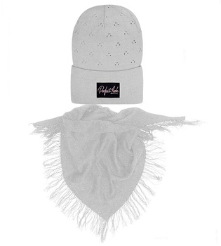 Komplet wiosenny/jesienny dla dziewczynki, szary,  czapka i chusta, Estrid, 50-54 cm