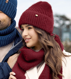 Czapka i szalik zimowy, komplet damski, Sayera, bordowy, 56-60 cm