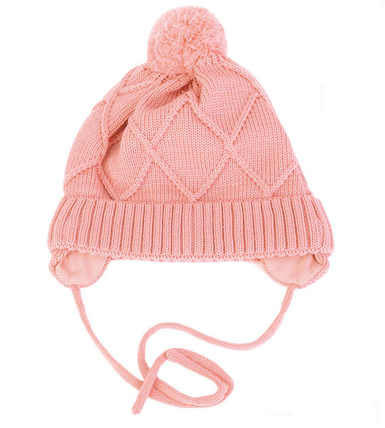 Czapka z wełny merino, wiązana, dla dziewczynki, na zimę, Hagne, 44-48 cm