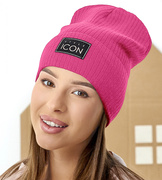 Czapka wiosenna-jesienna damska, z dzianiny w prążek, ciemny róż, Engera, 54-57 cm