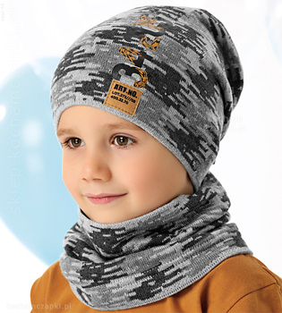 Komplet wiosenny/jesienny dla chłopca,  czapka i komin, zielony, Kuba, 48-52 cm