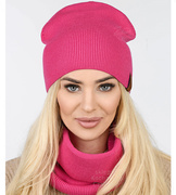 Czapka i komin damski, komplet wiosenny-jesienny, Carmelia, róż amarant , 55-60 cm