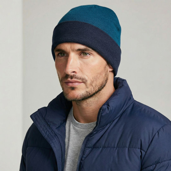 Czapka męska z wełny merino 100%, 2w1, niebiesko-turkusowa, 56-59 cm