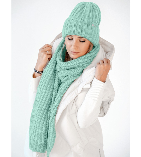 Czapka i szalik damski, modny komplet zimowy, Limda, miętowy, 56-59 cm