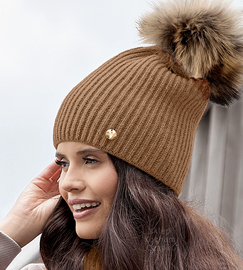 Elegancka czapka damska zimowa, wełniana, Jenova, karmelowy, 55-59 cm