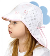 Czapka na lato dla dziewczynki, safari, biały + róż jasny (v2) , Telka, 49-51 cm