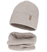 Czapka i komin dla dziewczynki, z wełną merino, Edotie, szaro-beżowy (10), 53-56 cm