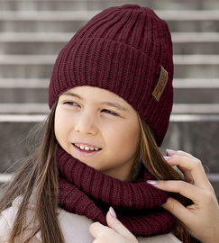 Czapka i komin dla dziewczynki, komplet Sydney, bordowy, 52-54 cm