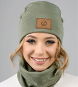 Czapka i komin damski, komplet  jesienny/wiosenny, Valliana, oliwkowy, 55-57 cm