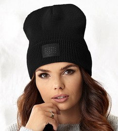 Czarna  czapka damska, młodzieżowa Frida, prążek, czarny, 54-56 cm