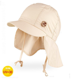 Czapka z daszkiem, wiązana, z filtrem UV+30, ochrona karku, Pollia, beżowa, 50-52 cm