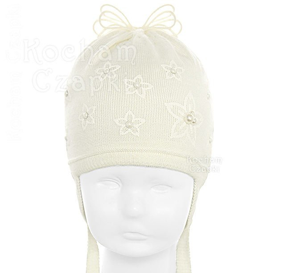 Czapka z perełkami wiosna/jesień, dziewczynka, FILI rozm.40-42 cm, kremowy