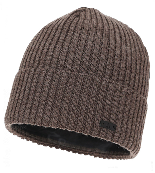 Czapka zimowa męska, z wełną merino, Fojjer, brązowy (01), 56-59 cm