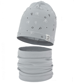 Komplet wiosenny-jesienny, dla dziewczynki, czapka i komin, Rioffia, szaro-niebieski , 52-54 cm