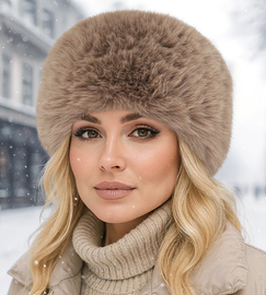 Czapka z futra ekologicznego, zimowy toczek futrzany, Loqly, kakaowa, 56-57 cm