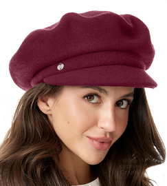 Kaszkiet damski zimowy, wełniany, Werona, bordowy, 55-58 cm