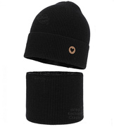 Czapka i komin dla dziewczynki, jesienny/wiosenny komplet wełniany, 100% merino, Corrie, czarny, 48-50 cm