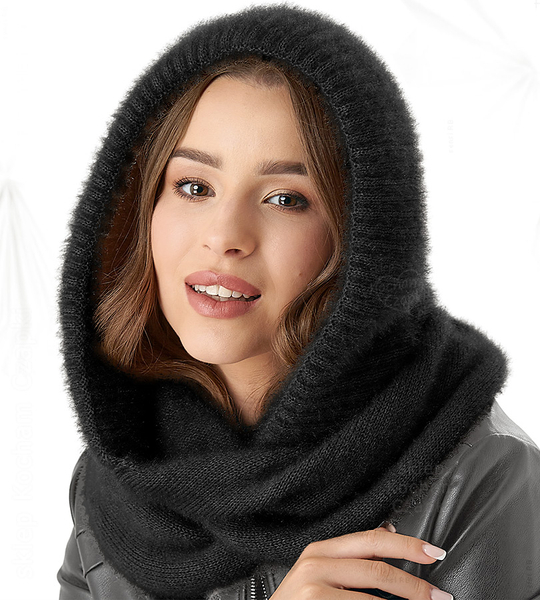 Komin z kapturem damski, balaklawa, kominiarka damska, Onaasi, czarny, 55-62 cm