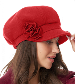 Kaszkiet, beret z daszkiem, damski zimowy, Granja, czerwony, 55-56 cm