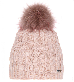 Czapka zimowa damska, z wełną merino, Tasina, róż pudrowy, 56-59 cm