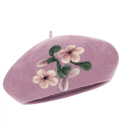 Beret damski zimowy, Giliana, wełniany, wrzosowy, 56-58 cm
