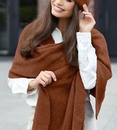 Ekskluzywny szal damski , wełniany szalik damski (80%), SZ025, cynamonowy