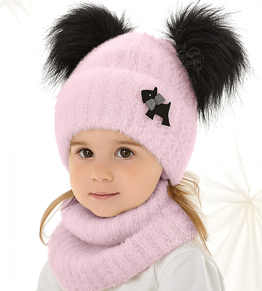 Czapka i komin dla dziewczynki, zimowy komplet, Sinnet, róż jasny, 46-48 cm