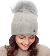 Czapka Damska z Wełny Merino i Kaszmiru z Pomponem z Jenota, Cavilla, szara, 55-57 cm