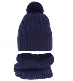 Czapka i komin merino dla chłopca, polar, Latero, granatowy, 55-58 cm