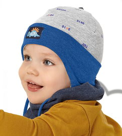 Czapka chłopięca na wiosnę/jesień, wiązana, Tempio, niebieski + szary, rozm. 46-49 cm
