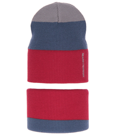 Komplet wiosenny/jesienny dla chłopca, czerwony + niebieski , czapka i komin, Nobo, 46-50 cm