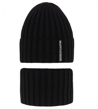 Komplet zimowy dla chłopca, czapka i komin, Vilidio, czarny, 52-54 cm