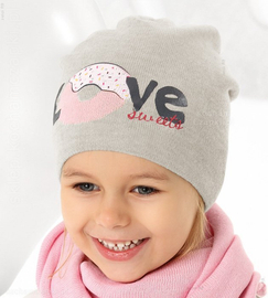 Czapka wiosenna z dzianiny dla dziewczynki Love Sweets rozm  48-51