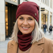 Czapka i komin damski, komplet wiosenny-jesienny, Reditta, bordowy, 55-60 cm