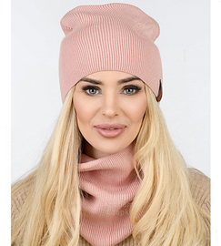 Czapka i komin damski, komplet wiosenny-jesienny, Carmelia, róż pudrowy, 55-60 cm