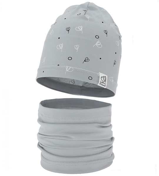 Komplet wiosenny-jesienny, dla dziewczynki, czapka i komin, Rioffia, szary, 48-50 cm