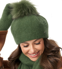 Beret damski zimowy, angora, Dimmis, zielony, 56-60 cm