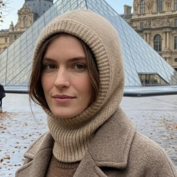 Kaptur balaclava z wełny Merino i Kaszmiru, beżowa, 55-58 cm