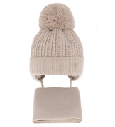 Czapka zimowa i szalik dla noworodka, dla dziewczynki, Ramisa, beżowy , 38-40 cm